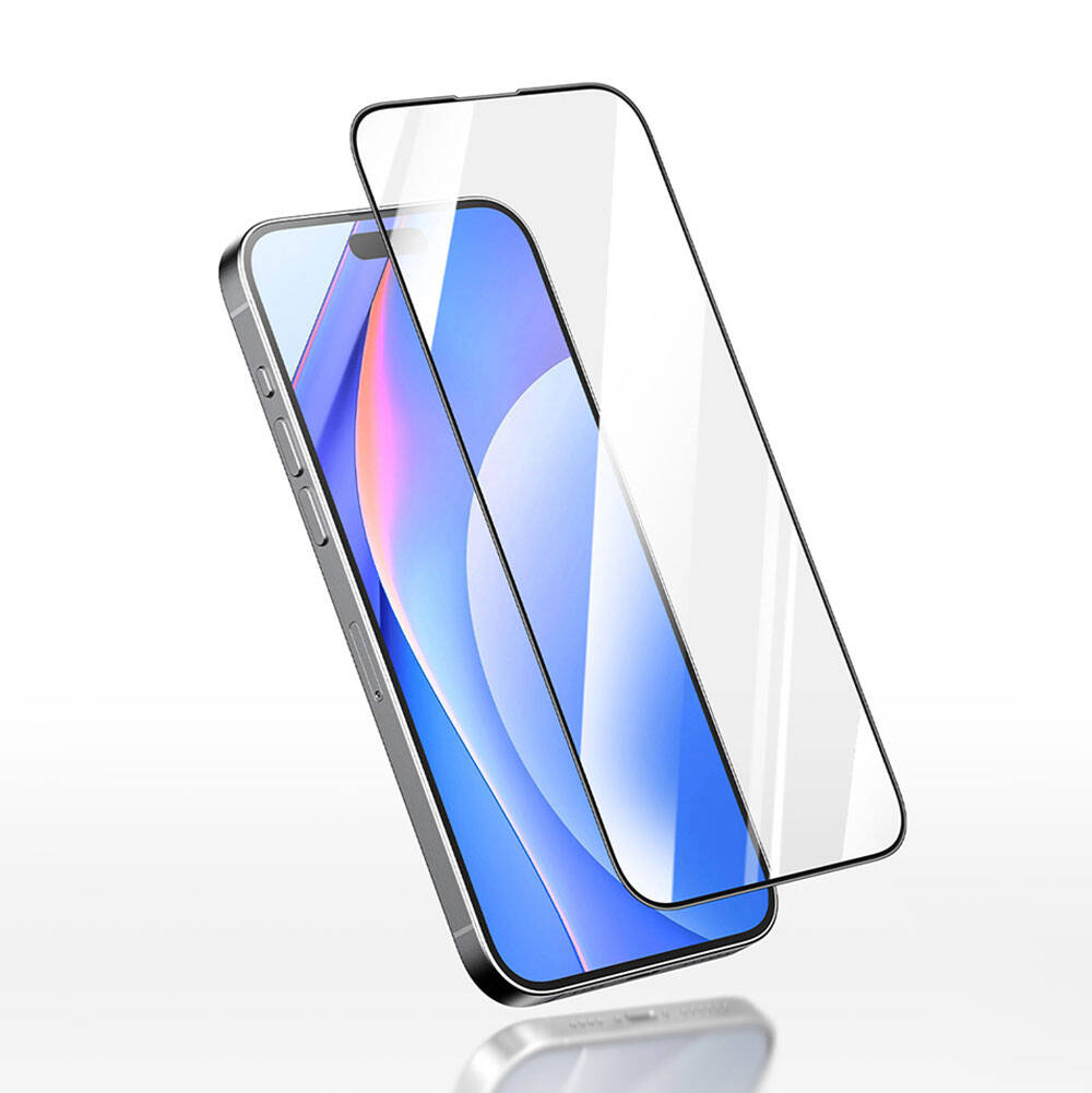 iPhone 15 Plus Recci RSP-A03SD 3D HD Full Transparan Temperli Cam Ekran Koruyucu Siyah