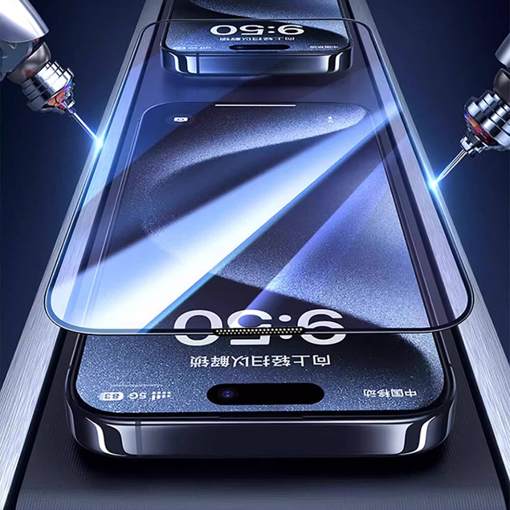 iPhone 15 Plus Wiwu GT-009 Polimer Oleofobik Kaplama Şeffaf Pürüzsüz Temperli Cam Ekran Koruyucu Siyah