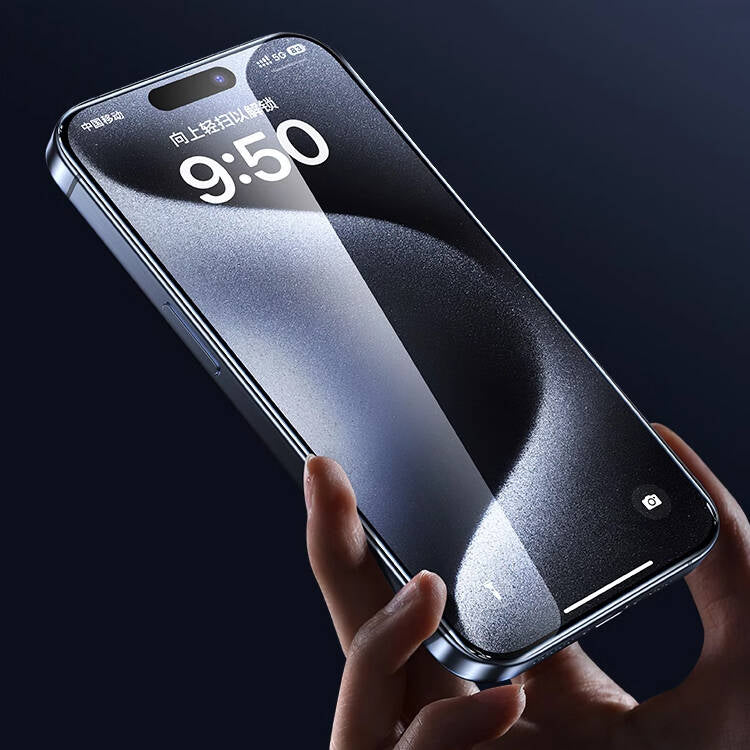 iPhone 15 Plus Wiwu GT-009 Polimer Oleofobik Kaplama Şeffaf Pürüzsüz Temperli Cam Ekran Koruyucu Siyah