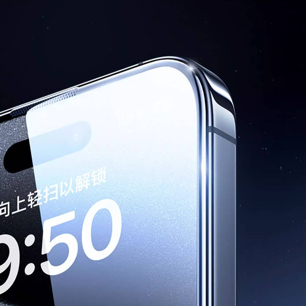 iPhone 15 Plus Wiwu GT-009 Polimer Oleofobik Kaplama Şeffaf Pürüzsüz Temperli Cam Ekran Koruyucu Siyah