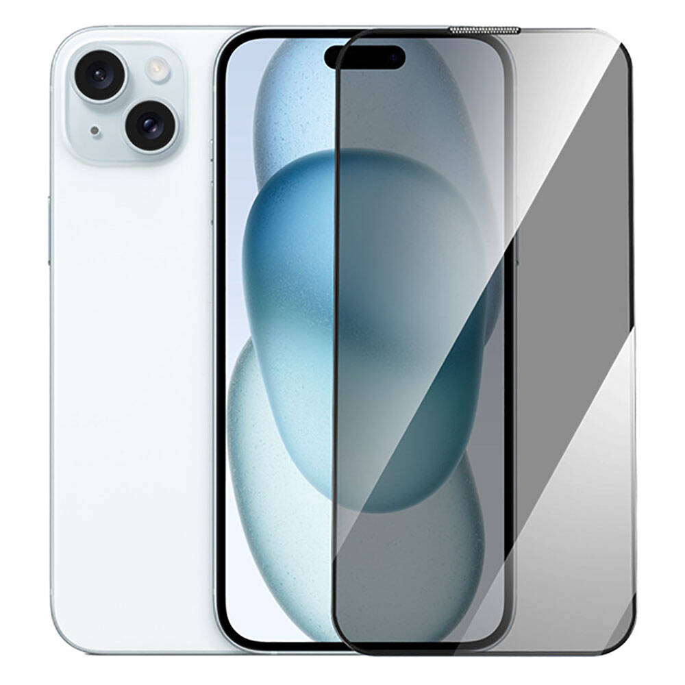 iPhone 15 Plus Wiwu GT-011 Anti-Bakteriyel Özellikli Polimer Oleofobik Kaplama Temperli Privacy Cam Ekran Koruyucu Siyah