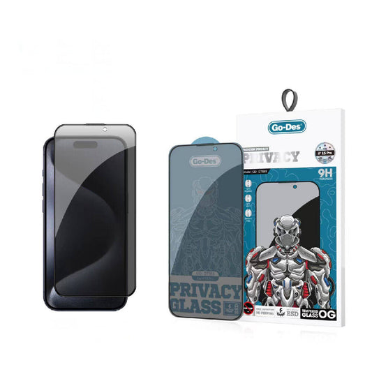 iPhone 15 Pro Go Des 9D Full Cover Privacy Temperli Cam Ekran Koruyucu Siyah