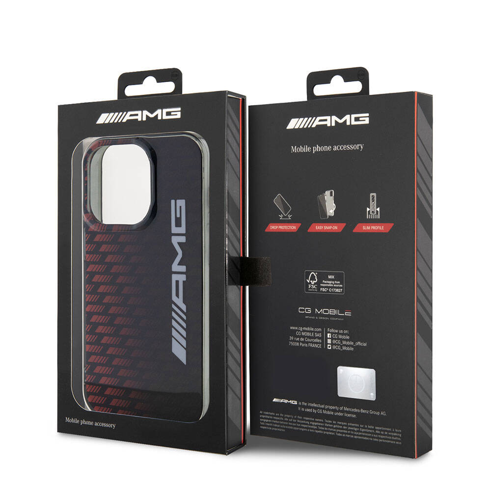 iPhone 15 Pro Kılıf AMG Orjinal Lisanslı Çift Katmanlı Büyük Logolu Dörtgen Şerit Desenli Kılıf Siyah