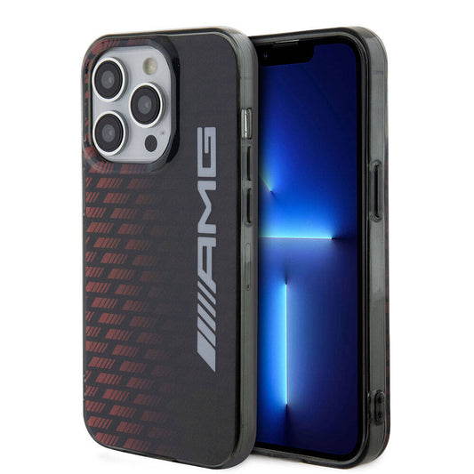 iPhone 15 Pro Kılıf AMG Orjinal Lisanslı Çift Katmanlı Büyük Logolu Dörtgen Şerit Desenli Kılıf Siyah