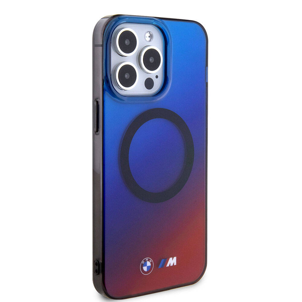 iPhone 15 Pro Kılıf BMW Magsafe Şarj Özellikli Transparan Renk Geçişli Dizayn Orjinal Lisanslı Kılıf Mavi-Kırmızı