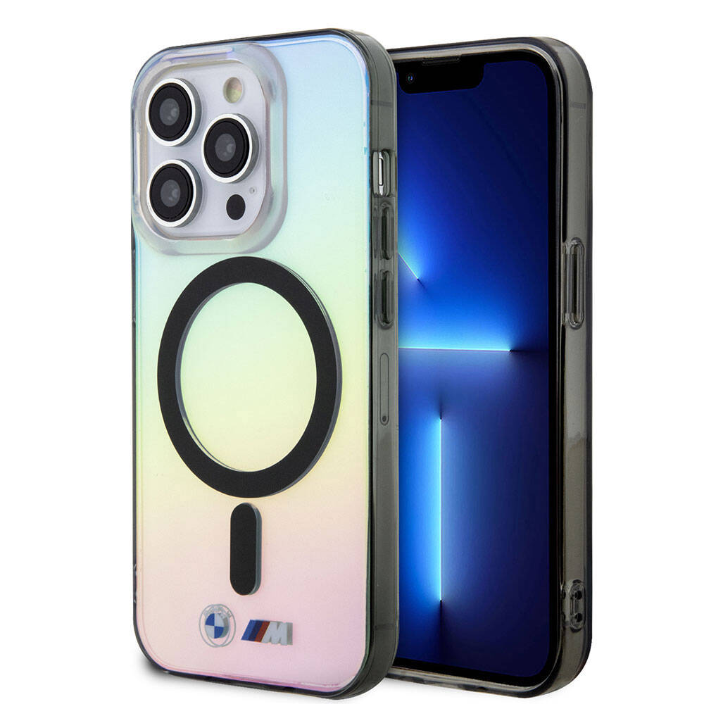 Apple iPhone 15 Pro Kılıf BMW M-safe Şarj Özellikli Transparan Renk Geçişli Iridescent Orjinal Lisanslı Kapak