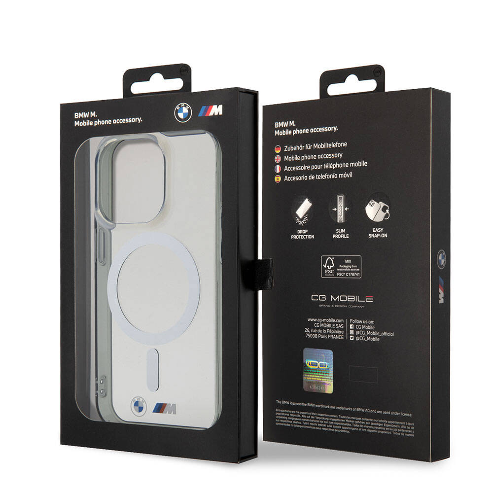 iPhone 15 Pro Kılıf BMW Magsafe Şarj Özellikli Transparan Silver Ring Orjinal Lisanslı Kılıf Renksiz