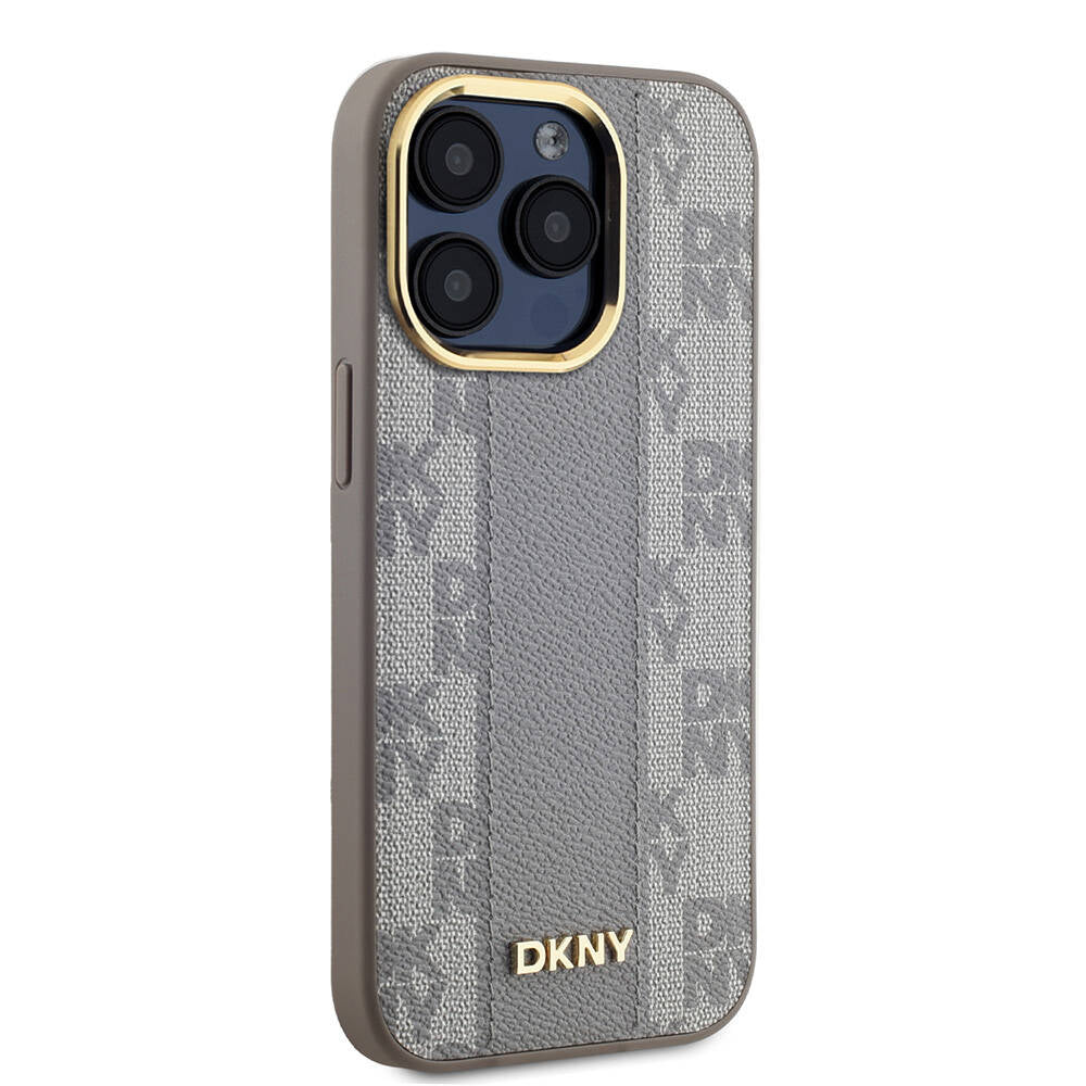 iPhone 15 Pro Kılıf DKNY Orjinal Lisanslı Magsafe Şarj Özellikli 3D Yazılı Checkered Pattern Kılıf Siyah