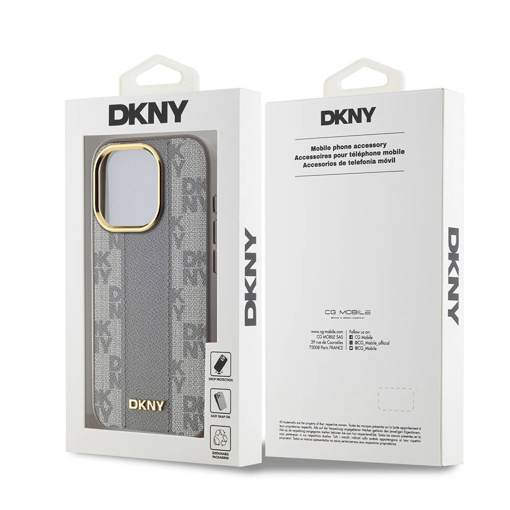 iPhone 15 Pro Kılıf DKNY Orjinal Lisanslı Magsafe Şarj Özellikli 3D Yazılı Checkered Pattern Kılıf Siyah