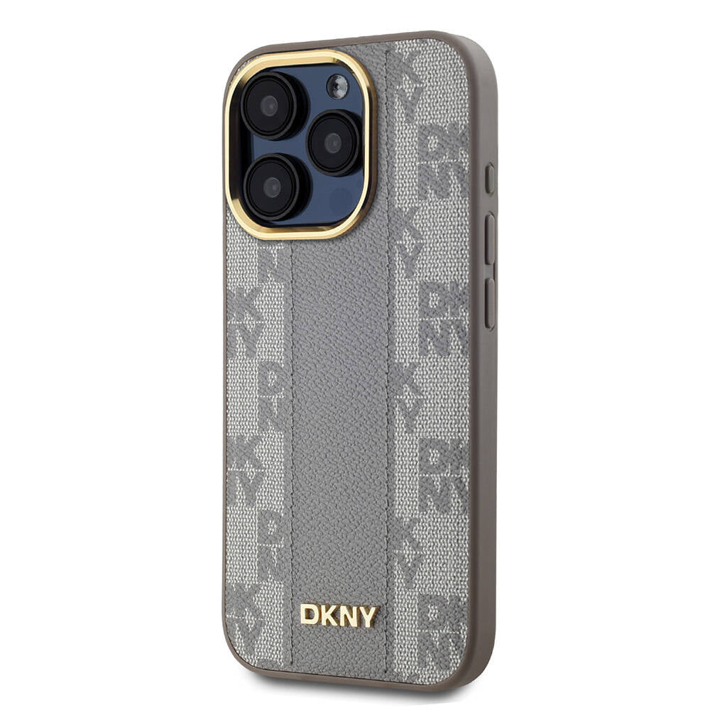 iPhone 15 Pro Kılıf DKNY Orjinal Lisanslı Magsafe Şarj Özellikli 3D Yazılı Checkered Pattern Kılıf Siyah