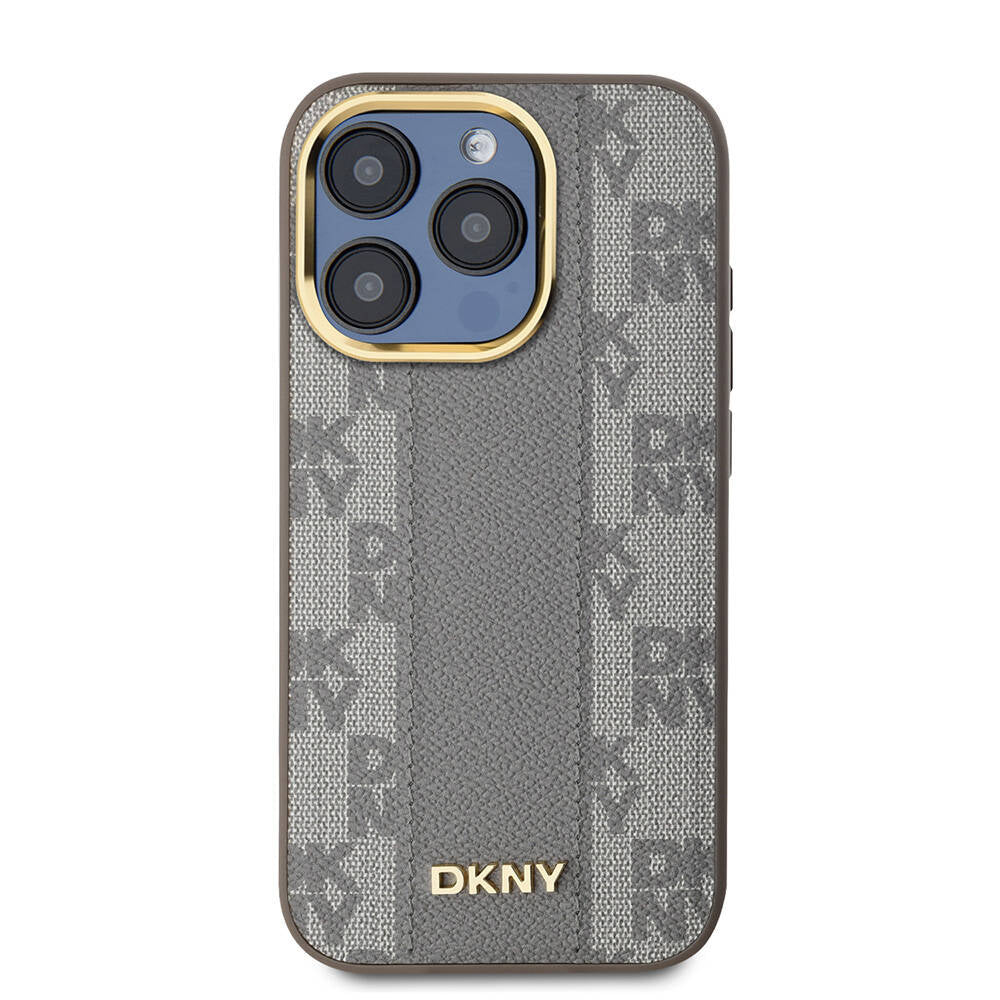 iPhone 15 Pro Kılıf DKNY Orjinal Lisanslı Magsafe Şarj Özellikli 3D Yazılı Checkered Pattern Kılıf Siyah