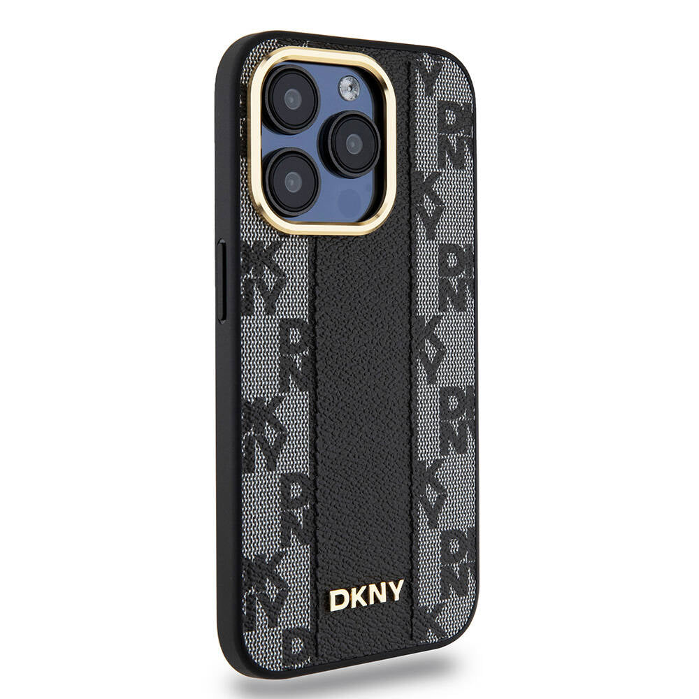 iPhone 15 Pro Kılıf DKNY Orjinal Lisanslı Magsafe Şarj Özellikli 3D Yazılı Checkered Pattern Kılıf Siyah