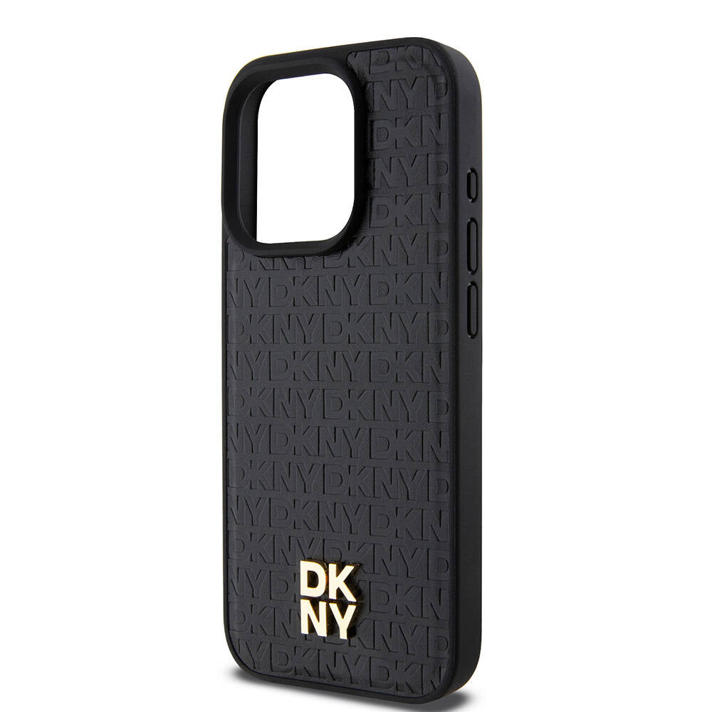 iPhone 15 Pro Kılıf DKNY Orjinal Lisanslı Magsafe Şarj Özellikli 3D Yazılı Repeat Pattern Kılıf Siyah