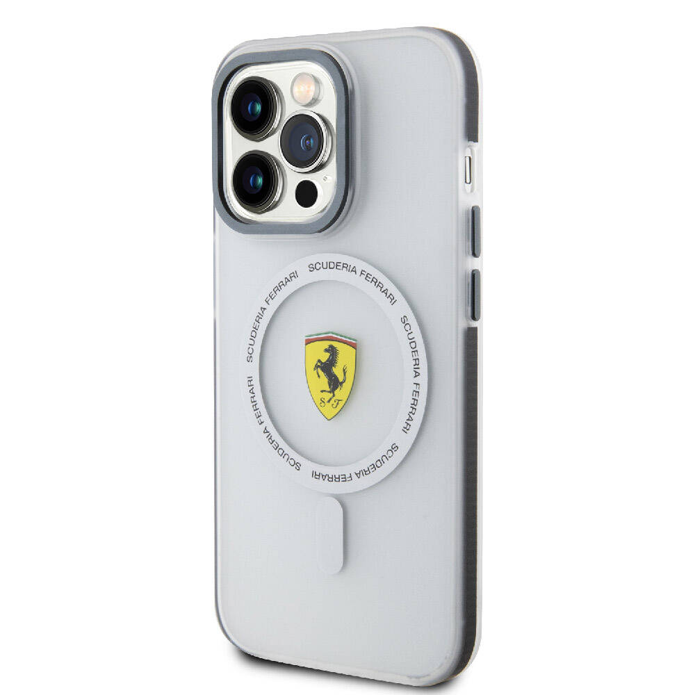 iPhone 15 Pro Kılıf Ferrari Orjinal Lisanslı Magsafe Şarj Özellikli Kontrast Bumper SF Ring Kılıf Siyah