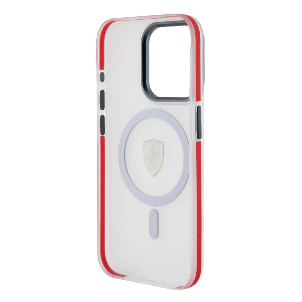 iPhone 15 Pro Kılıf Ferrari Orjinal Lisanslı Magsafe Şarj Özellikli Kontrast Bumper SF Ring Kılıf Kırmızı