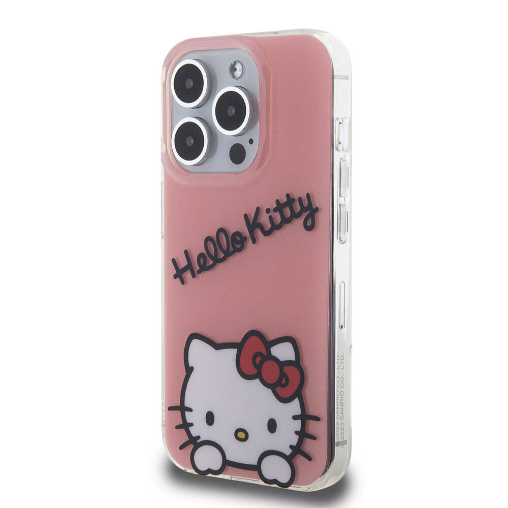 iPhone 15 Pro Kılıf Hello Kitty Orjinal Lisanslı Askılı Yazı ve İkonik Logolu Daydreaming Kılıf Beyaz