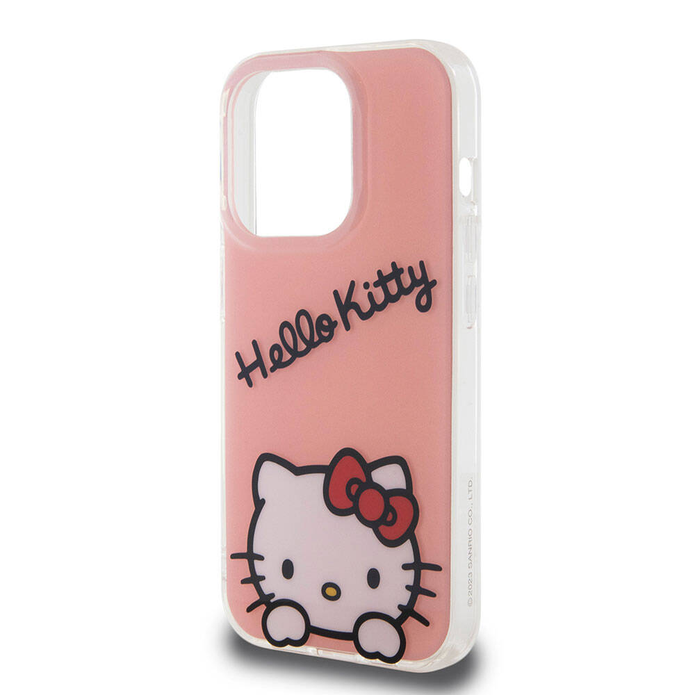 iPhone 15 Pro Kılıf Hello Kitty Orjinal Lisanslı Askılı Yazı ve İkonik Logolu Daydreaming Kılıf Pembe