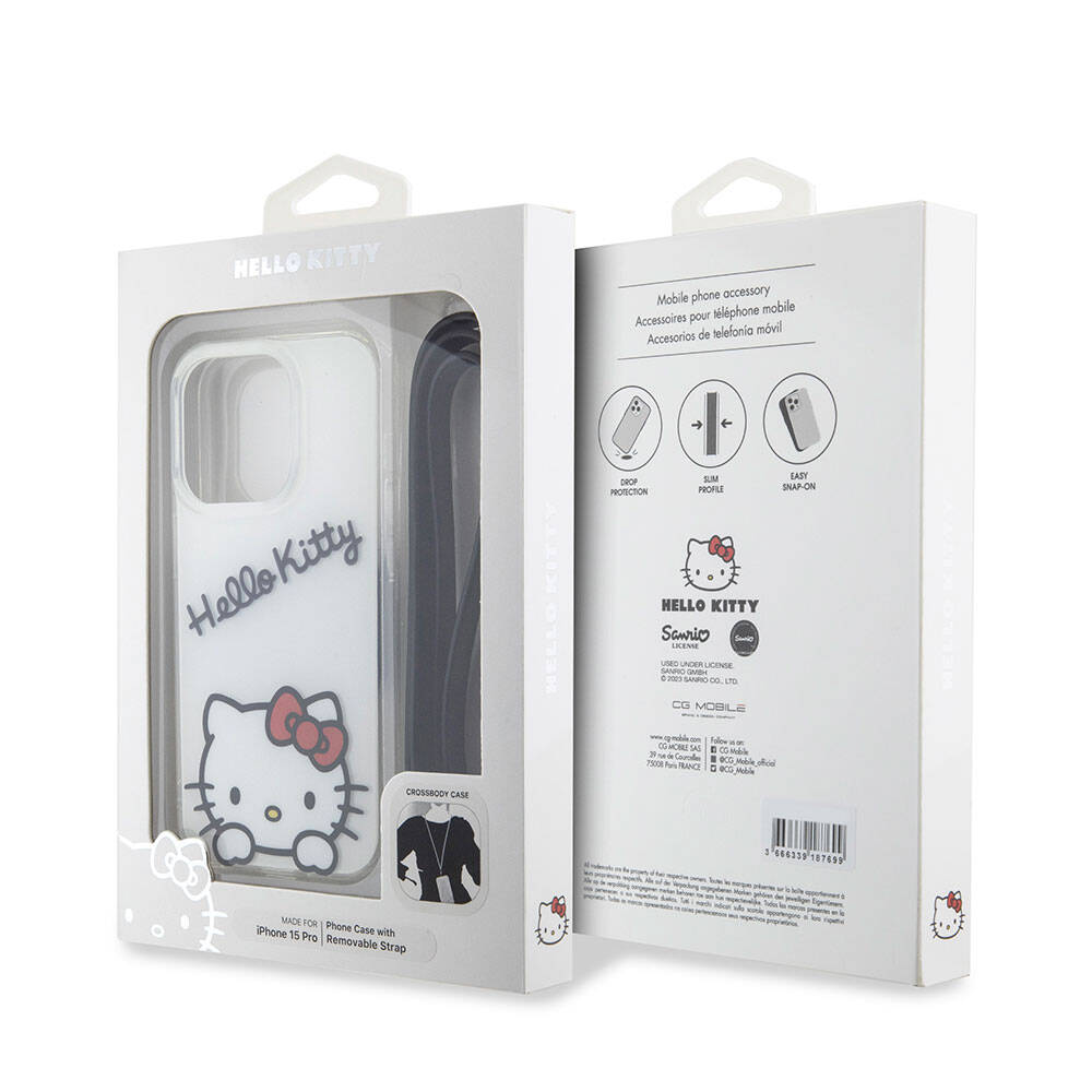 iPhone 15 Pro Kılıf Hello Kitty Orjinal Lisanslı Askılı Yazı ve İkonik Logolu Daydreaming Kılıf Beyaz