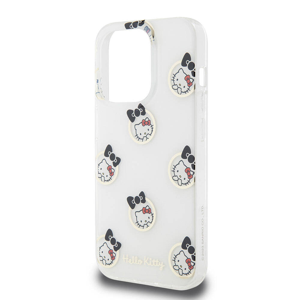 iPhone 15 Pro Kılıf Hello Kitty Orjinal Lisanslı Elektroplating Kaplama Kabarcık Baskılı Kılıf Beyaz
