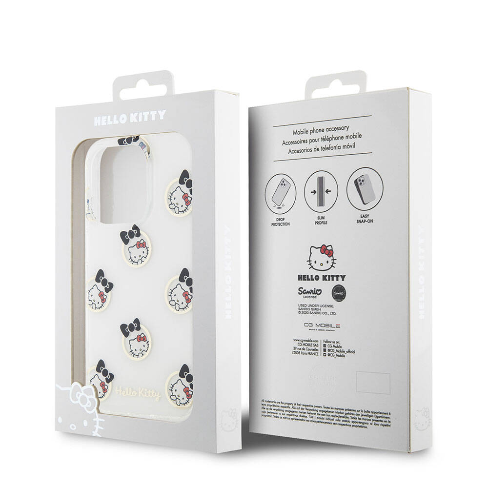 iPhone 15 Pro Kılıf Hello Kitty Orjinal Lisanslı Elektroplating Kaplama Kabarcık Baskılı Kılıf Siyah