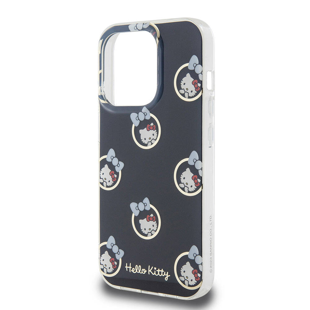 iPhone 15 Pro Kılıf Hello Kitty Orjinal Lisanslı Elektroplating Kaplama Kabarcık Baskılı Kılıf Siyah