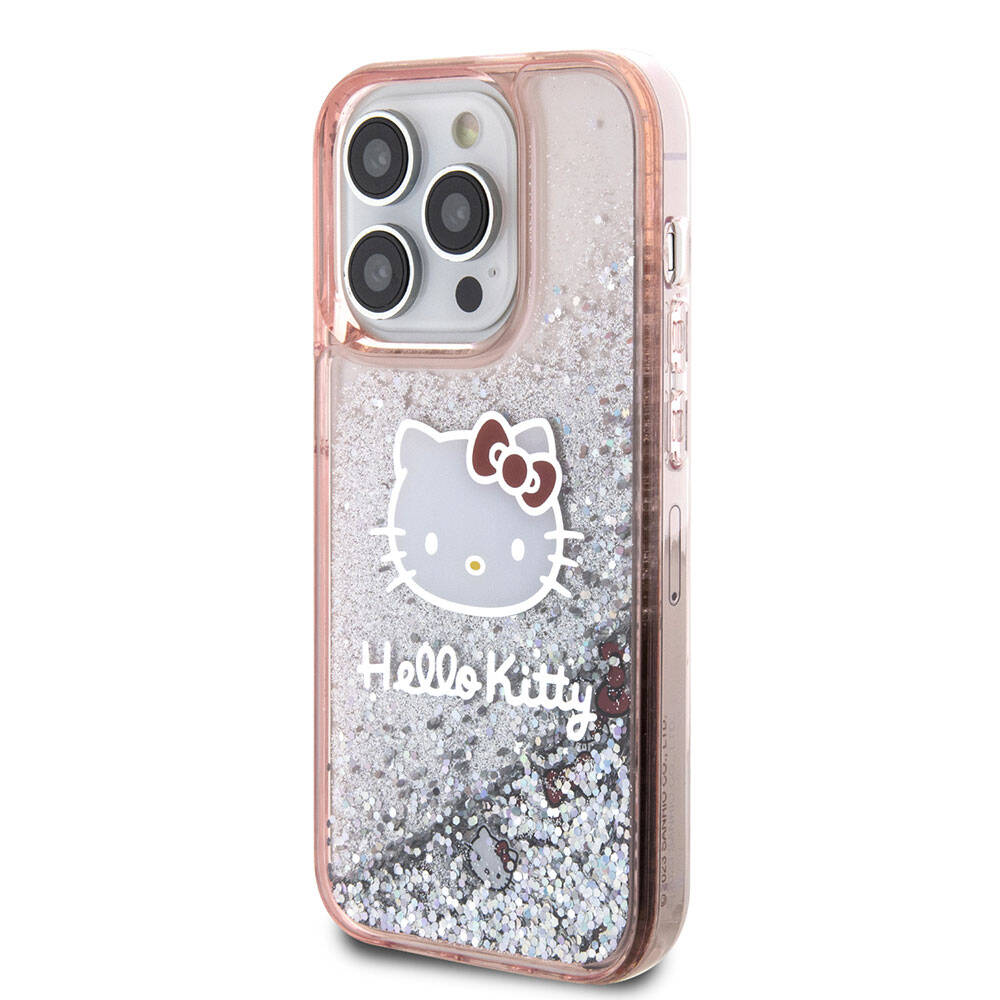 iPhone 15 Pro Kılıf Hello Kitty Orjinal Lisanslı İkonik Sıvılı Glitter Kılıf Renksiz