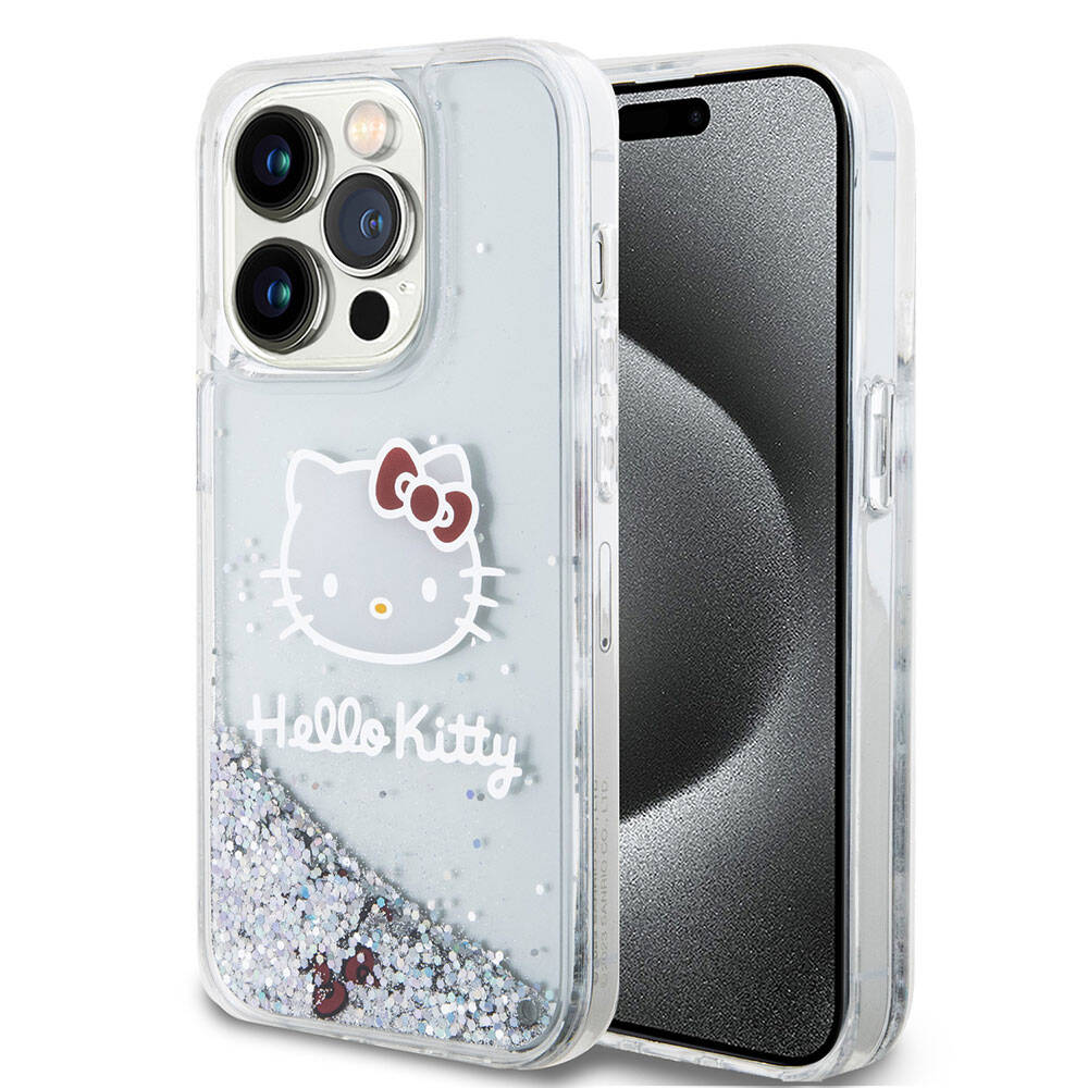 iPhone 15 Pro Kılıf Hello Kitty Orjinal Lisanslı İkonik Sıvılı Glitter Kılıf Renksiz