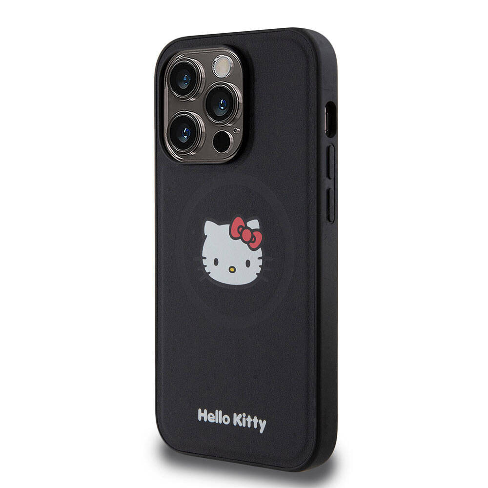 iPhone 15 Pro Kılıf Hello Kitty Orjinal Lisanslı Magsafe Şarj Özellikli Kitty Head Deri Kılıf Gold