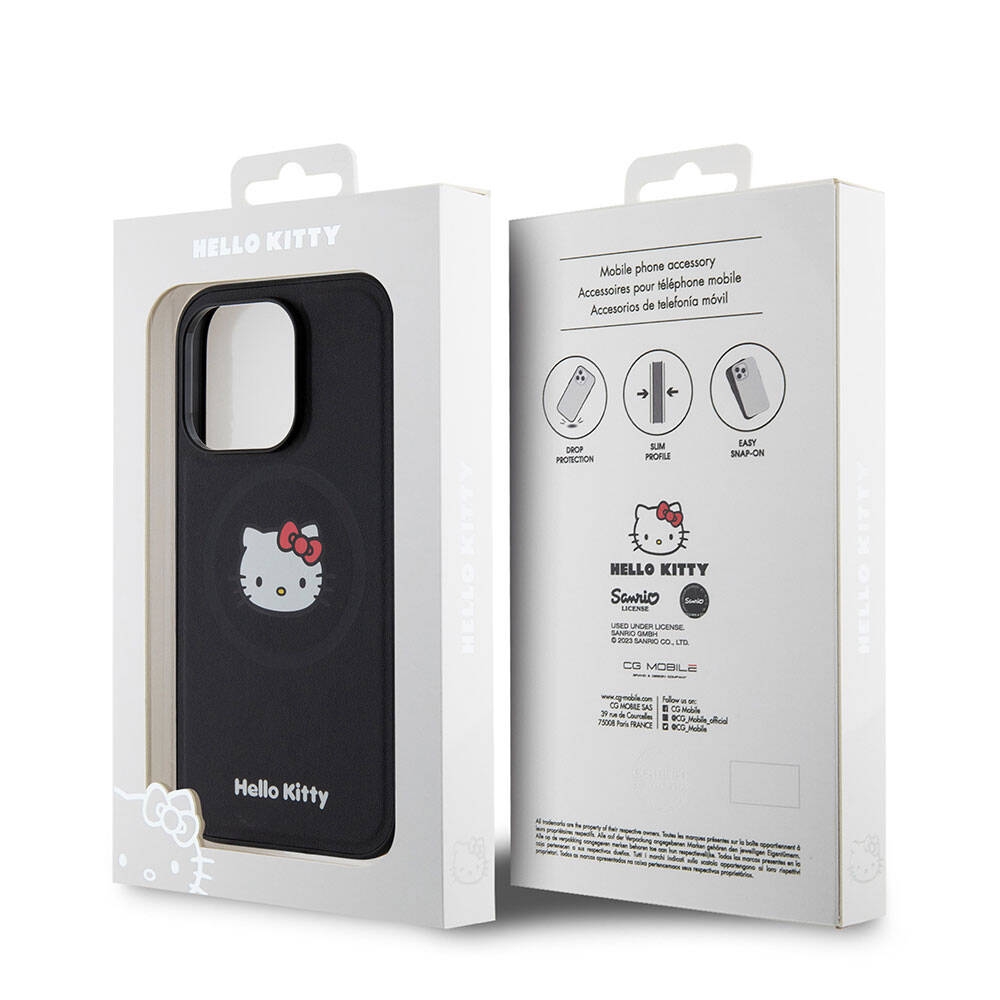 iPhone 15 Pro Kılıf Hello Kitty Orjinal Lisanslı Magsafe Şarj Özellikli Kitty Head Deri Kılıf Gold