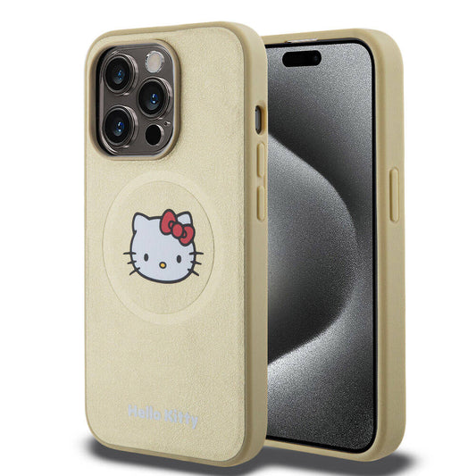 iPhone 15 Pro Kılıf Hello Kitty Orjinal Lisanslı Magsafe Şarj Özellikli Kitty Head Deri Kılıf Siyah