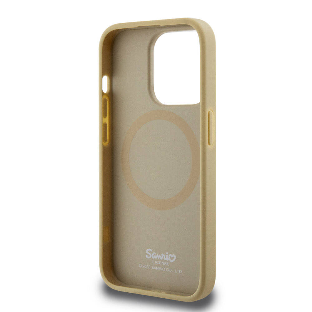 iPhone 15 Pro Kılıf Hello Kitty Orjinal Lisanslı Magsafe Şarj Özellikli Kitty Head Deri Kılıf Gold