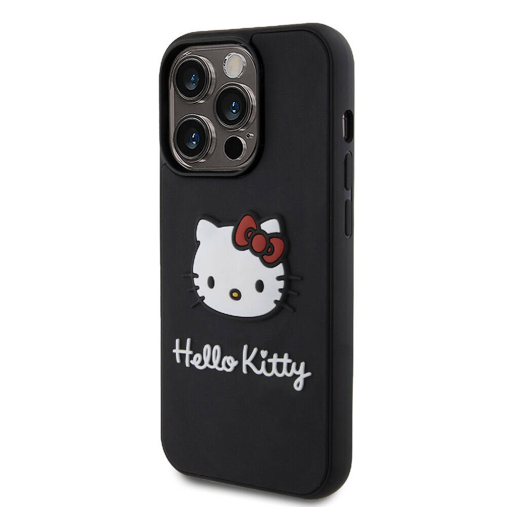 iPhone 15 Pro Kılıf Hello Kitty Orjinal Lisanslı Yazı ve İkonik Logolu 3D Rubber Kitty Head Kılıf Kırmızı