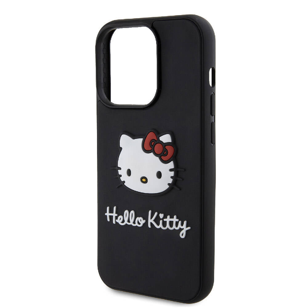 iPhone 15 Pro Kılıf Hello Kitty Orjinal Lisanslı Yazı ve İkonik Logolu 3D Rubber Kitty Head Kılıf Kırmızı