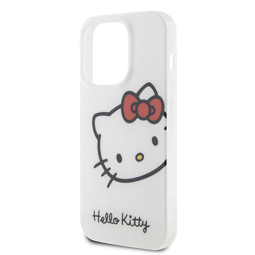 iPhone 15 Pro Kılıf Hello Kitty Orjinal Lisanslı Yazı ve İkonik Logolu Kitty Head Kılıf Beyaz