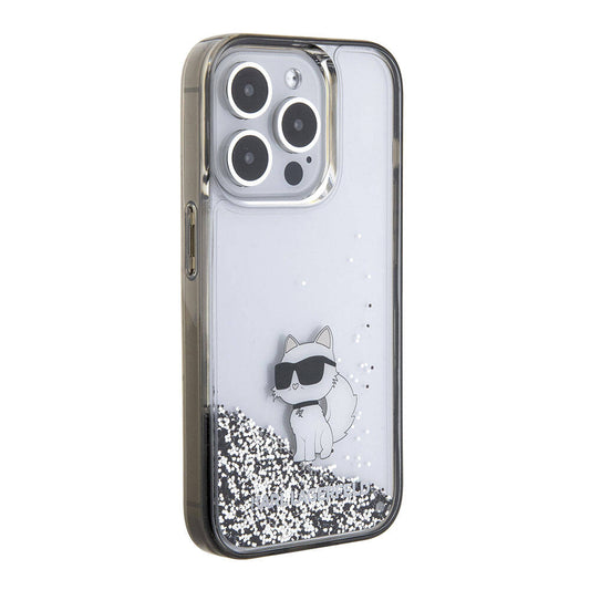 Apple iPhone 15 Pro Kılıf Karl Lagerfeld Choupette Sıvılı Glitter Orjinal Lisanslı Kapak