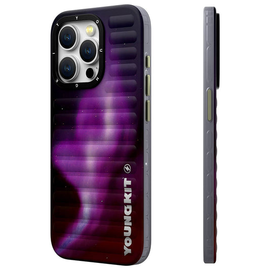 iPhone 15 Pro Kılıf Kuzey Işıkları Desenli Youngkit Aurora Serisi Kılıf Mavi