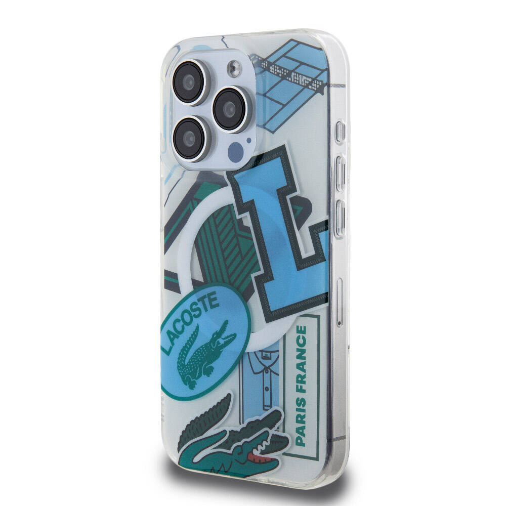 iPhone 15 Pro Kılıf Lacoste Orjinal Lisanslı Magsafe Şarj Özellikli Çift Katmanlı Yamalar Desenli Kılıf Yeşil