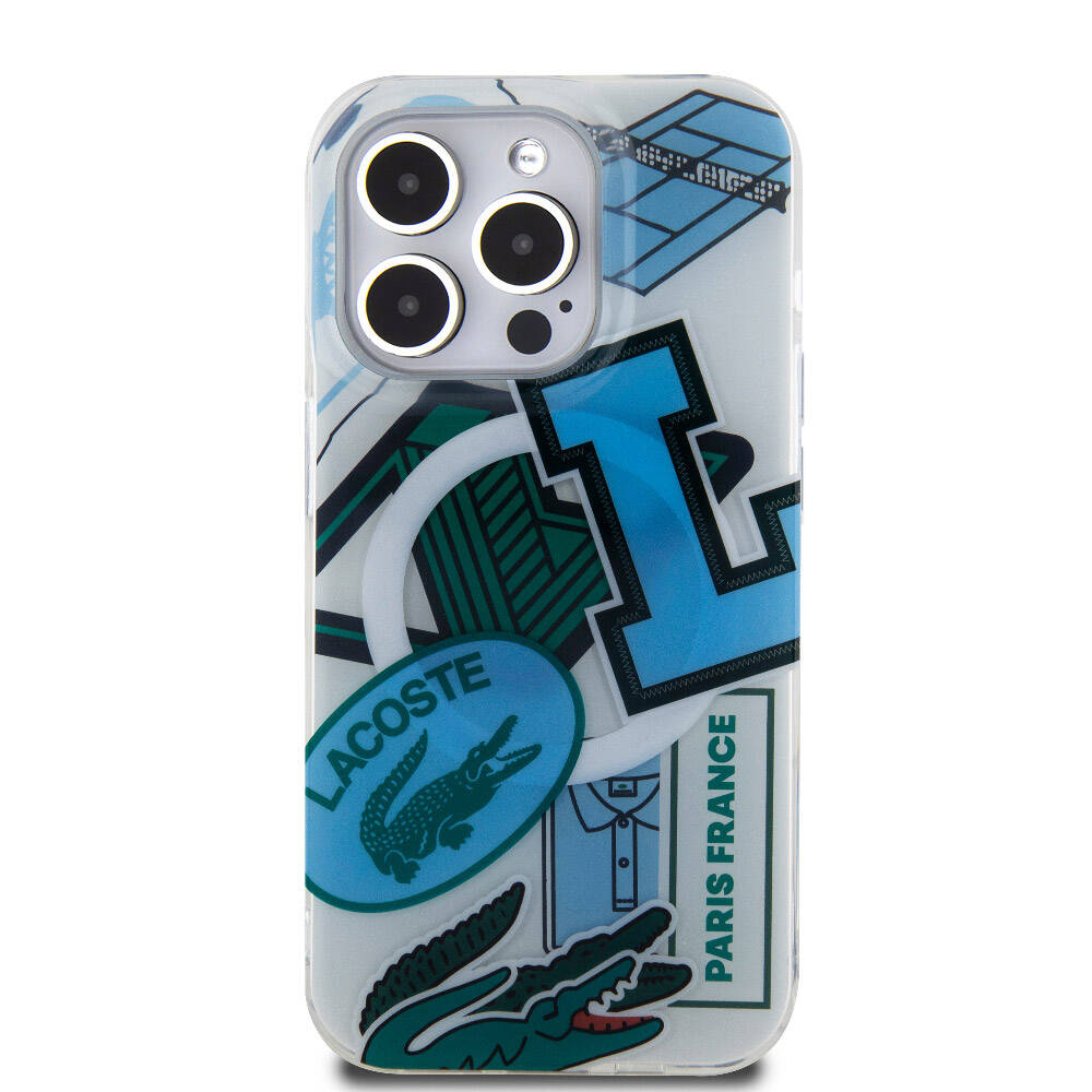 iPhone 15 Pro Kılıf Lacoste Orjinal Lisanslı Magsafe Şarj Özellikli Çift Katmanlı Yamalar Desenli Kılıf Yeşil