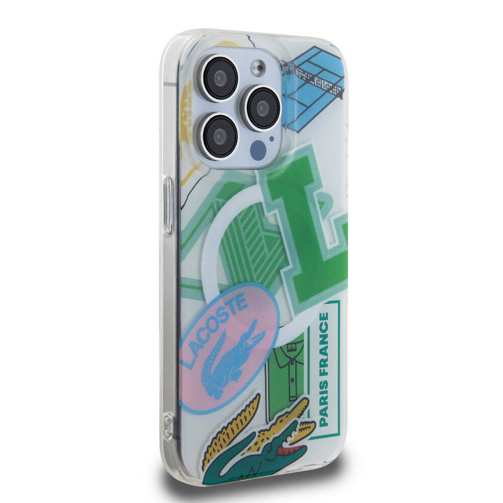 iPhone 15 Pro Kılıf Lacoste Orjinal Lisanslı Magsafe Şarj Özellikli Çift Katmanlı Yamalar Desenli Kılıf Yeşil