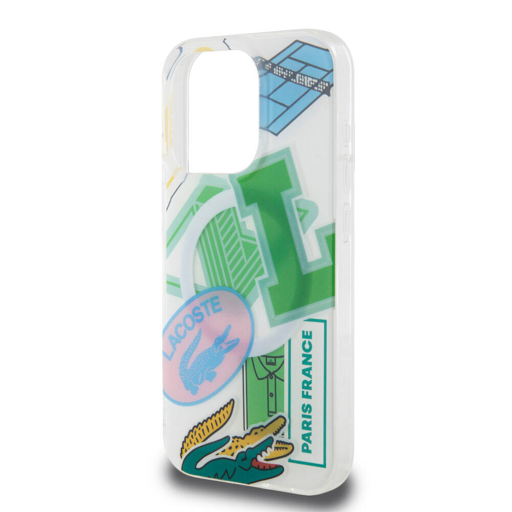 iPhone 15 Pro Kılıf Lacoste Orjinal Lisanslı Magsafe Şarj Özellikli Çift Katmanlı Yamalar Desenli Kılıf Mavi