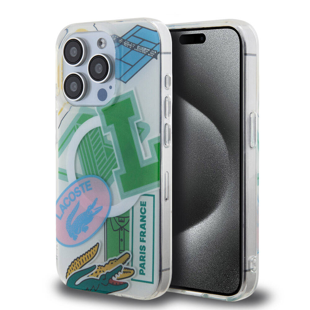 iPhone 15 Pro Kılıf Lacoste Orjinal Lisanslı Magsafe Şarj Özellikli Çift Katmanlı Yamalar Desenli Kılıf Yeşil