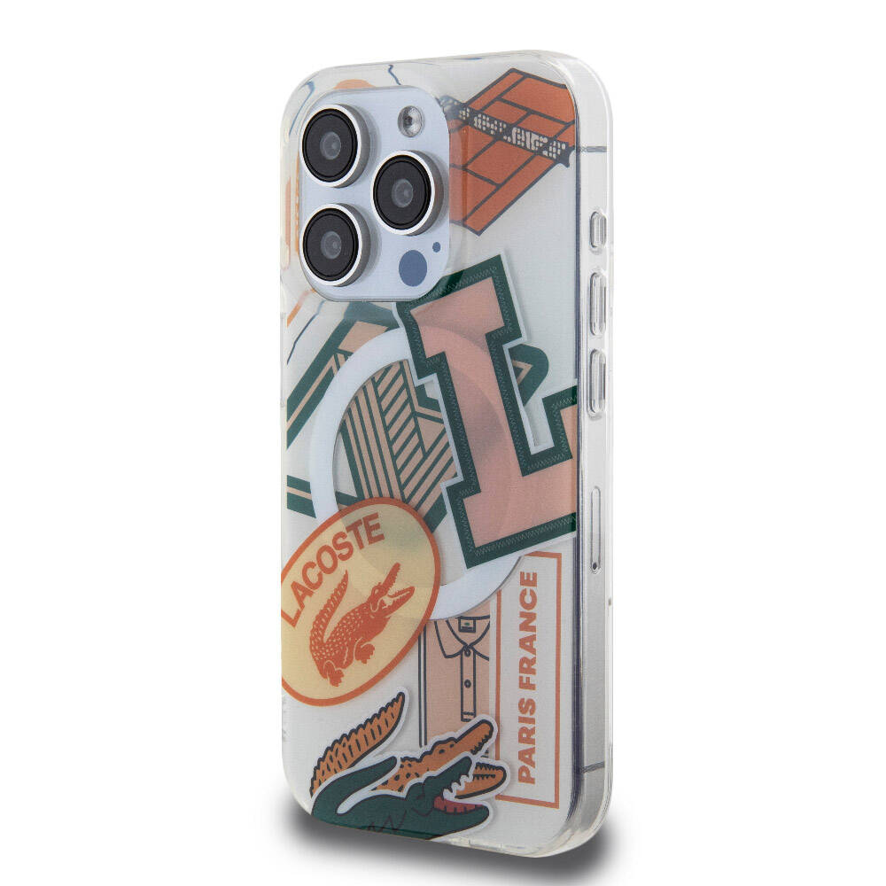 iPhone 15 Pro Kılıf Lacoste Orjinal Lisanslı Magsafe Şarj Özellikli Çift Katmanlı Yamalar Desenli Kılıf Sarı