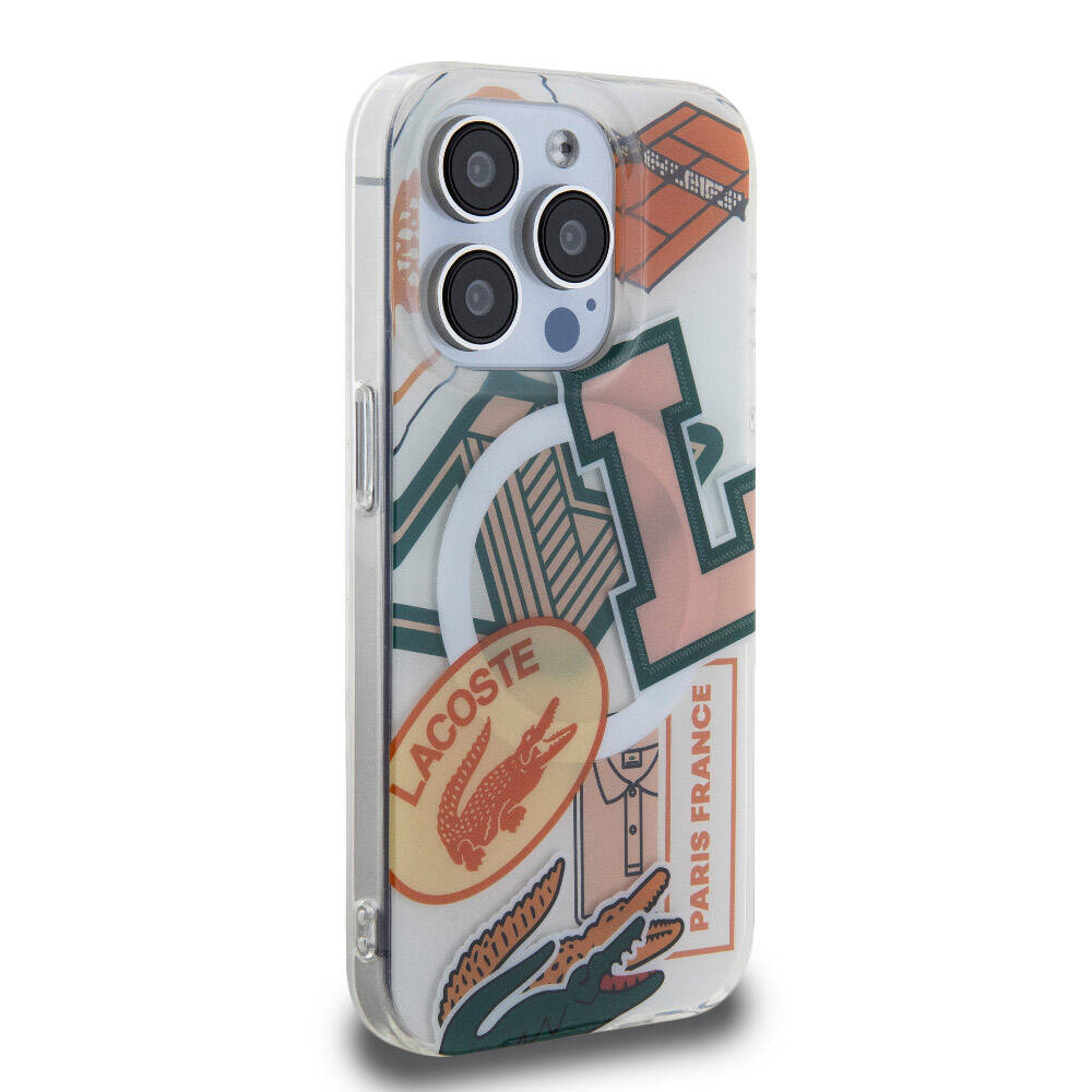 iPhone 15 Pro Kılıf Lacoste Orjinal Lisanslı Magsafe Şarj Özellikli Çift Katmanlı Yamalar Desenli Kılıf Sarı