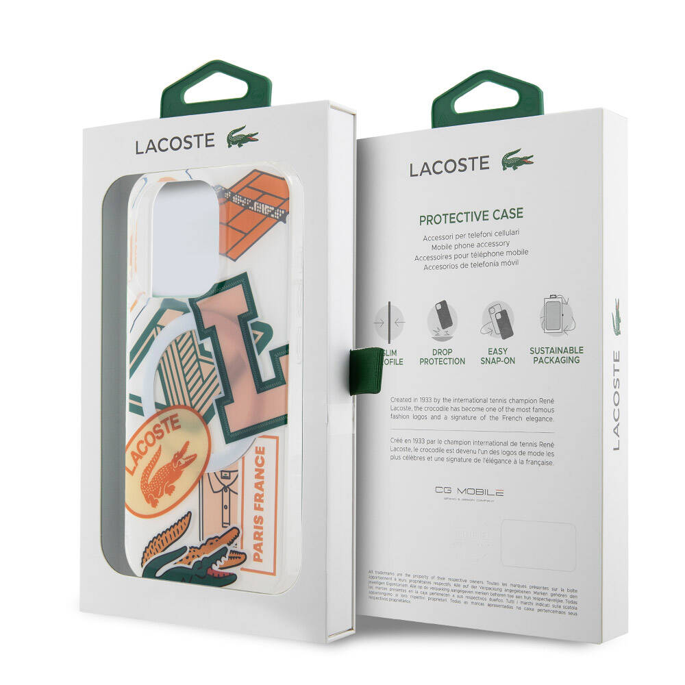iPhone 15 Pro Kılıf Lacoste Orjinal Lisanslı Magsafe Şarj Özellikli Çift Katmanlı Yamalar Desenli Kılıf Sarı