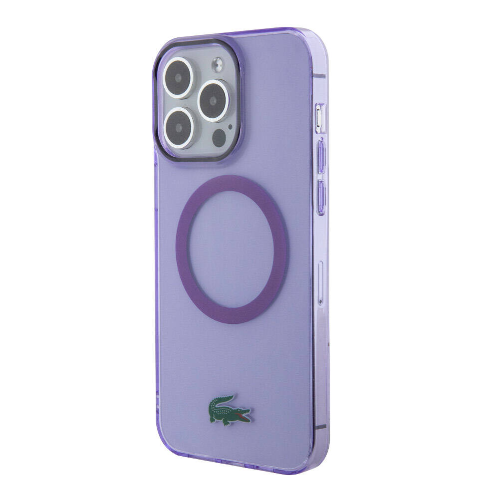 iPhone 15 Pro Kılıf Lacoste Orjinal Lisanslı Magsafe Şarj Özellikli İkonik Timsah Logolu Hard Parme Kılıf Mor