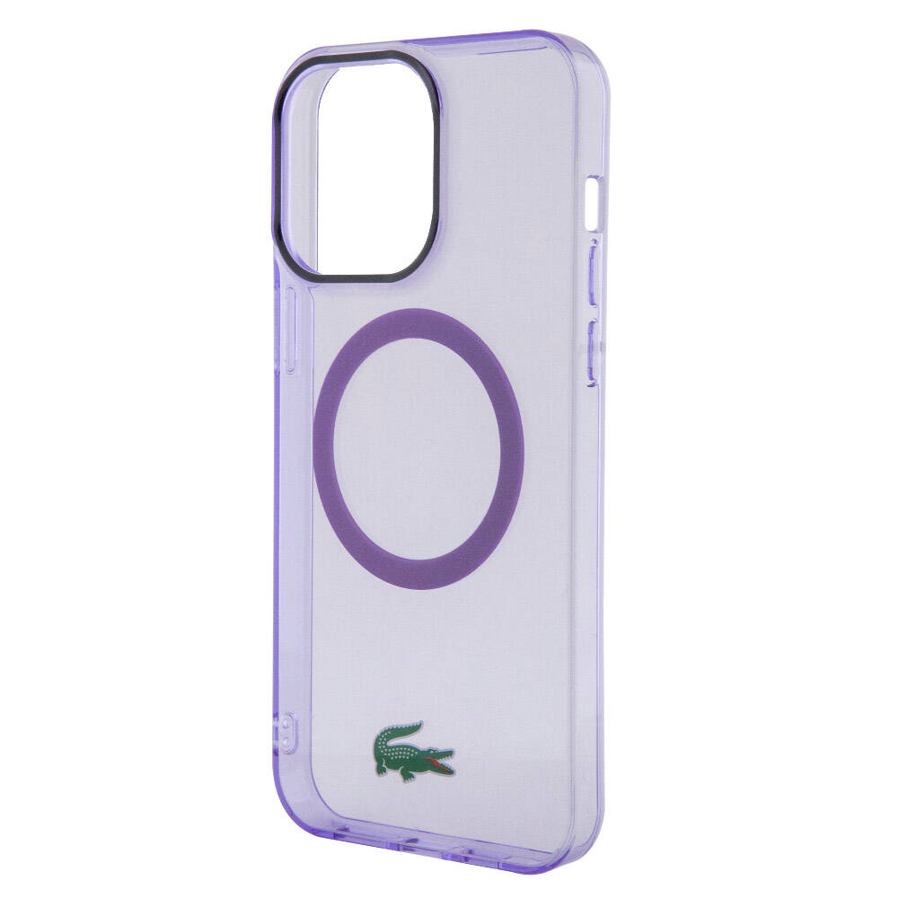 iPhone 15 Pro Kılıf Lacoste Orjinal Lisanslı Magsafe Şarj Özellikli İkonik Timsah Logolu Hard Parme Kılıf Mor