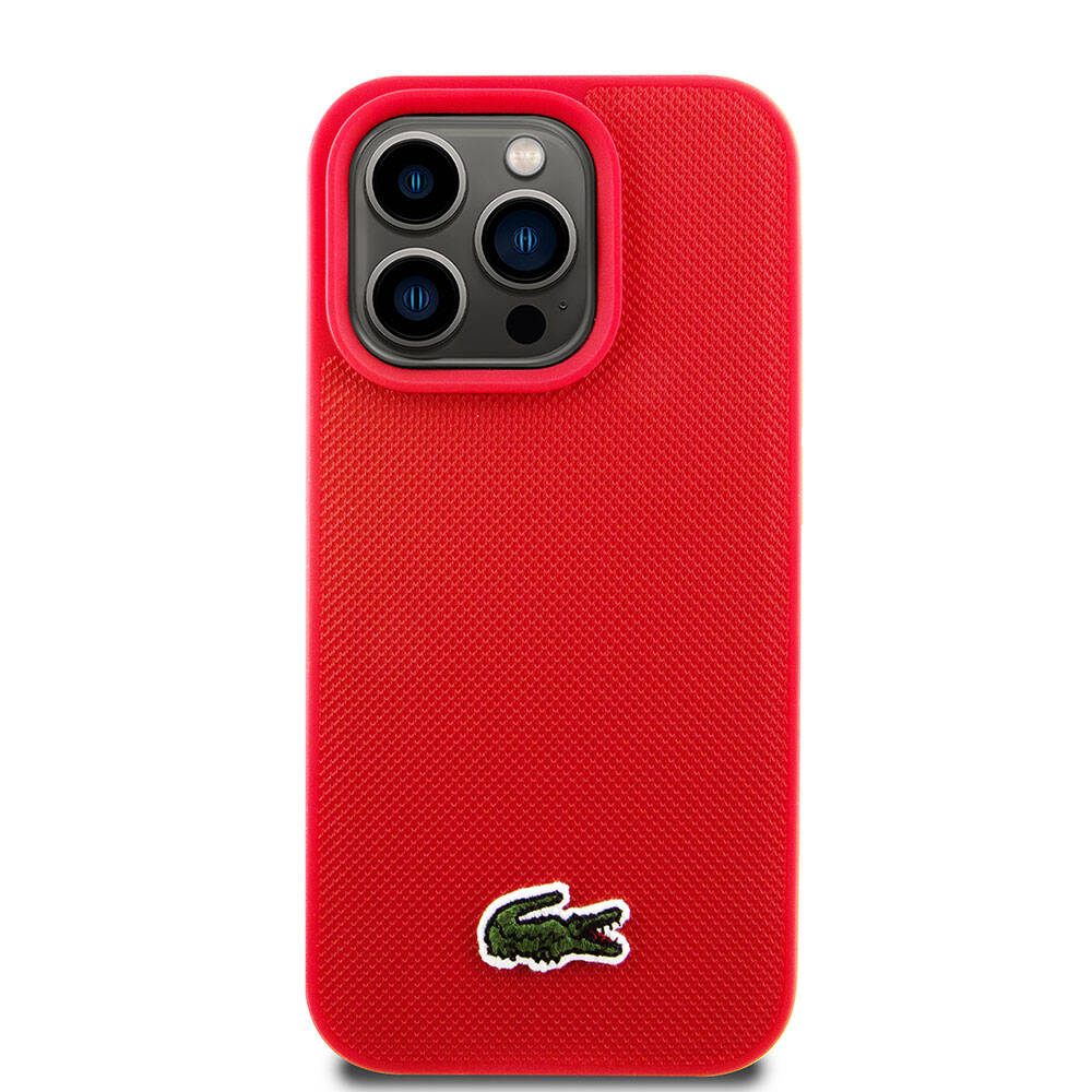 iPhone 15 Pro Kılıf Lacoste Orjinal Lisanslı PU Pike Desenli Arka Yüzey İkonik Timsah Dokuma Logolu Kılıf Siyah