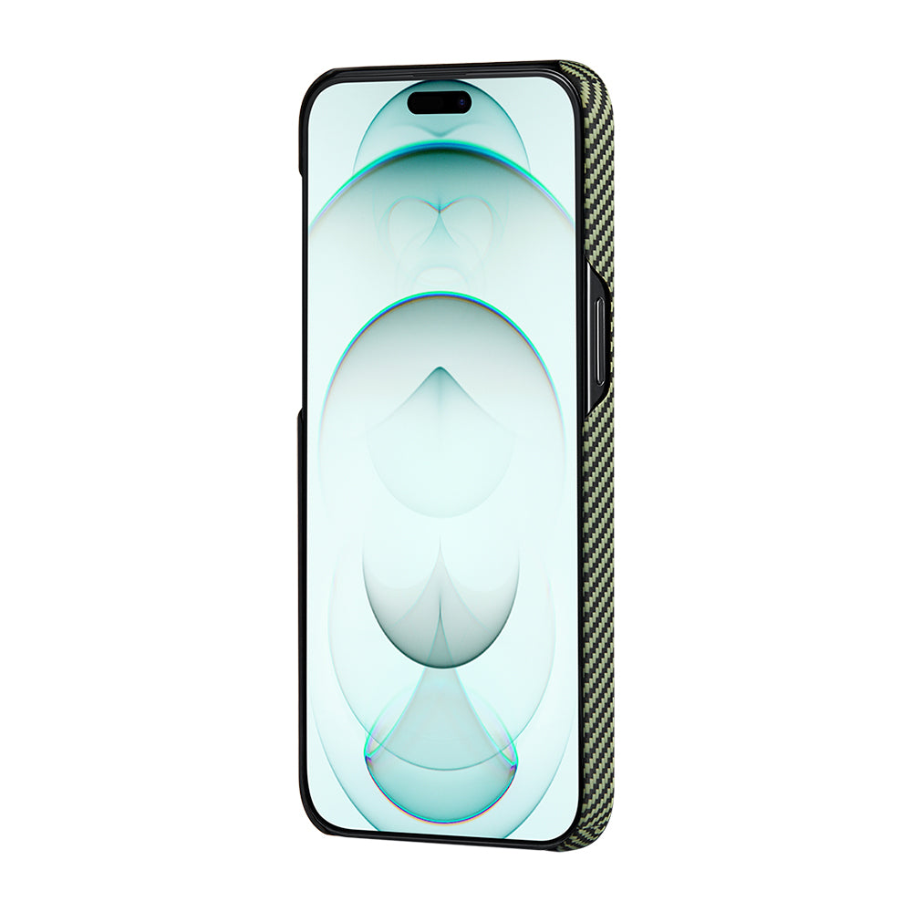 iPhone 15 Pro Kılıf Magsafe Şarj Özellikli 600D Aramid Fiber Pitaka Tactile Woven Orchestra Serisi Overture Kılıf Siyah-Yeşil