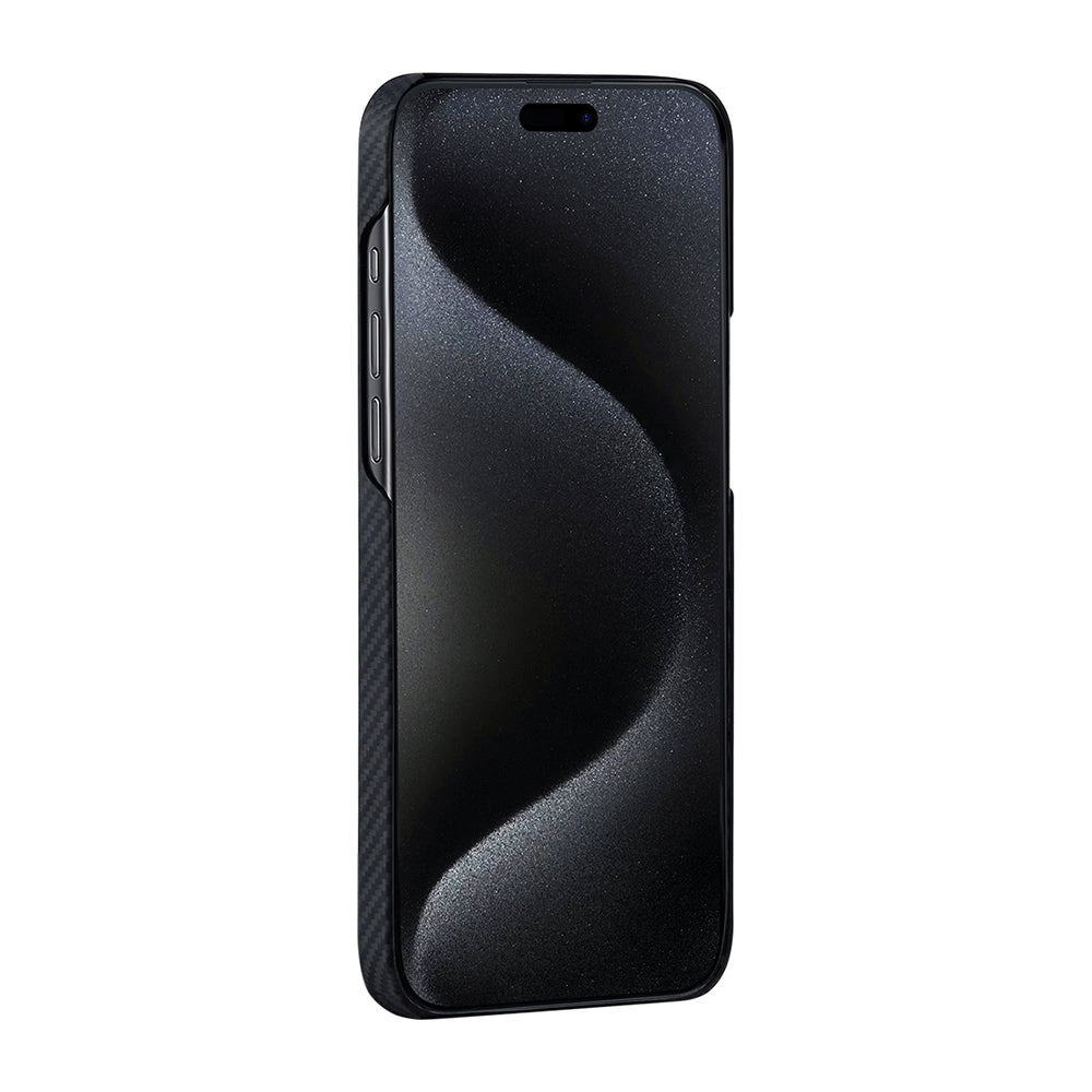 iPhone 15 Pro Kılıf Magsafe Şarj Özellikli 600D Aramid Fiber Pitaka Tactile Woven Orchestra Serisi Rhapsody Kılıf Siyah