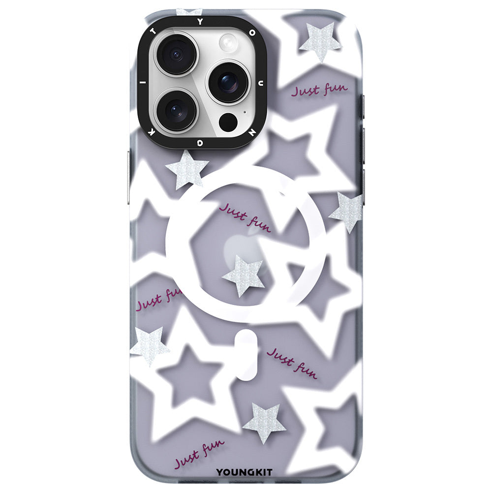 iPhone 15 Pro Kılıf Magsafe Şarj Özellikli Airbagli Çift Katmanlı Youngkit Star&Butterfly Serisi Kılıf Mor